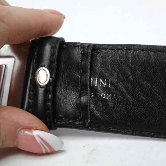 Vintage LONGHI Leather Belt Italy Black Large Silver Statement Buckle Classic - Picture 7 of 9